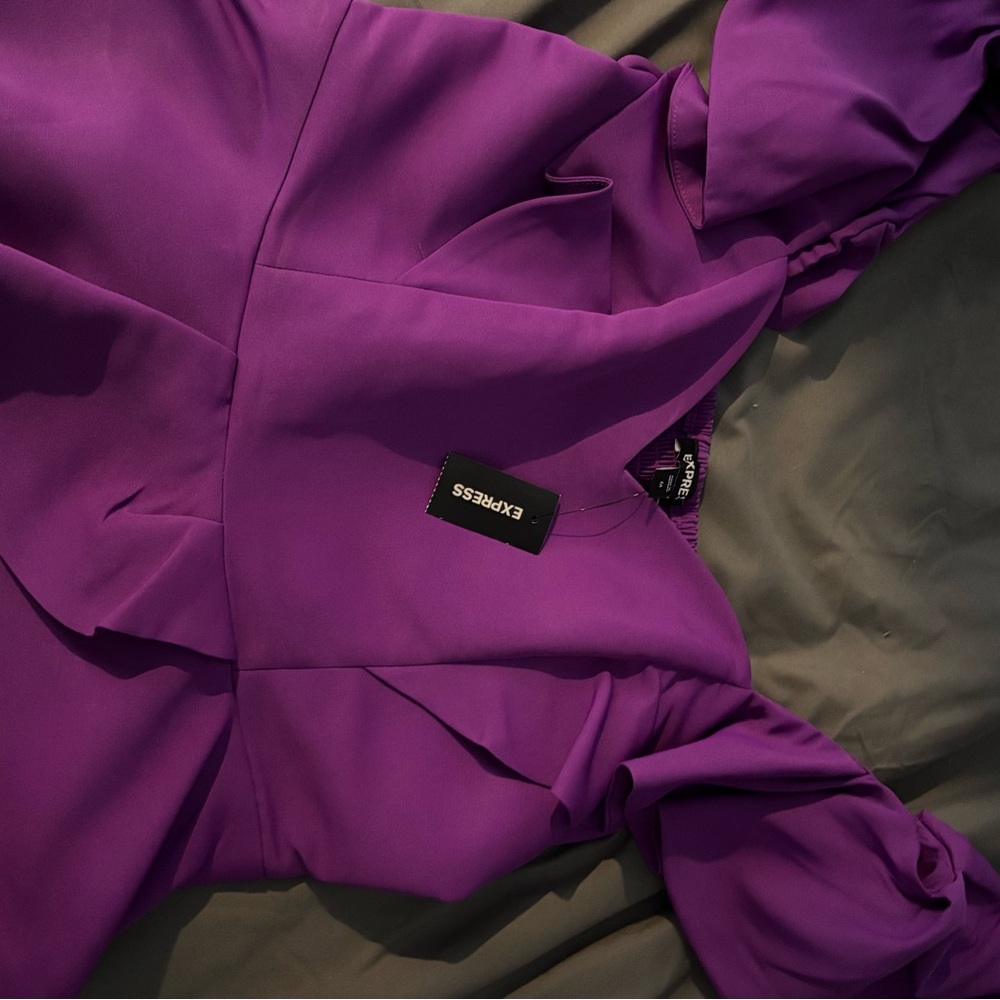 Express Vibrant Purple Off Shoulder Top